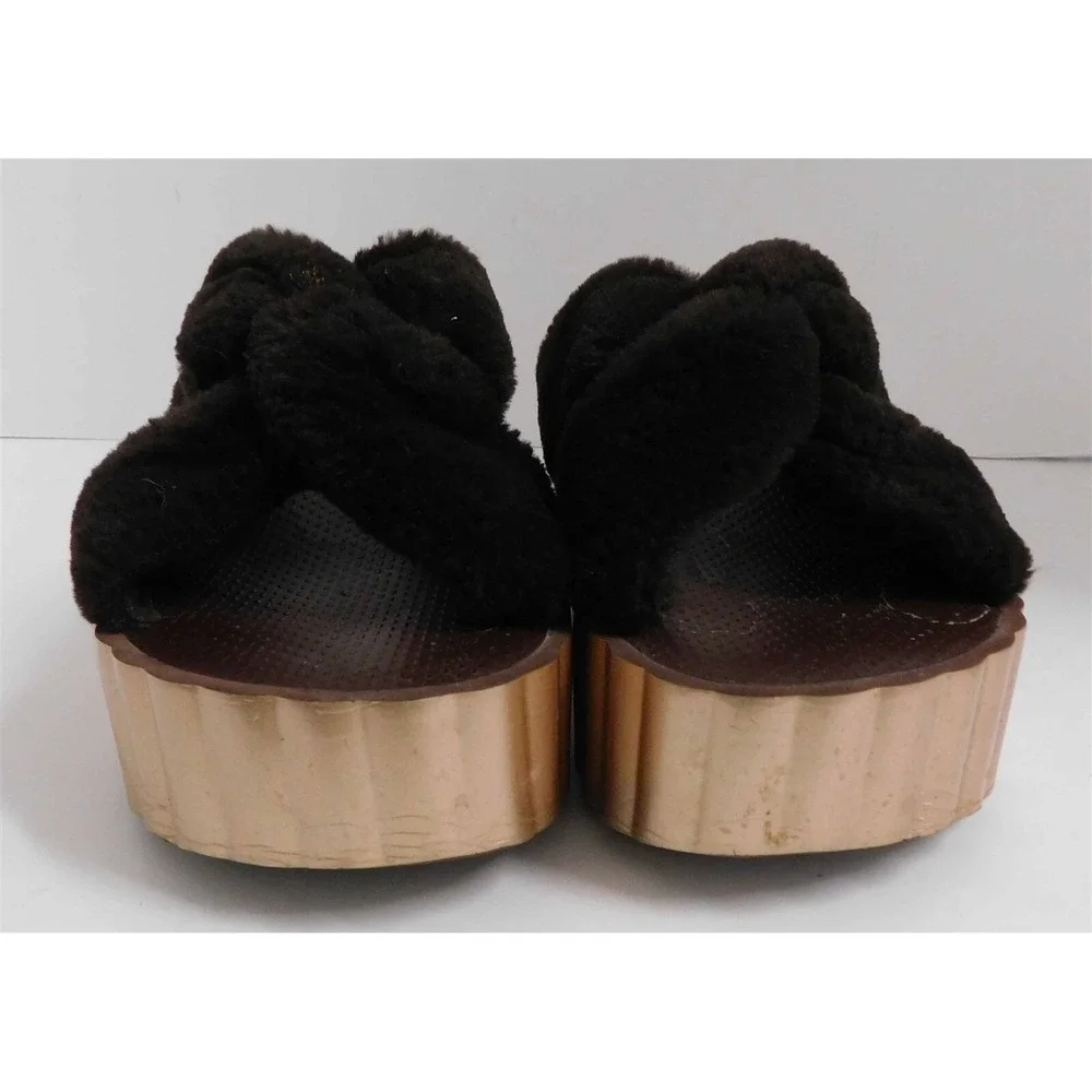 Tory Burch Brown Faux Fur Strappy Platform‎ Slides 9 M